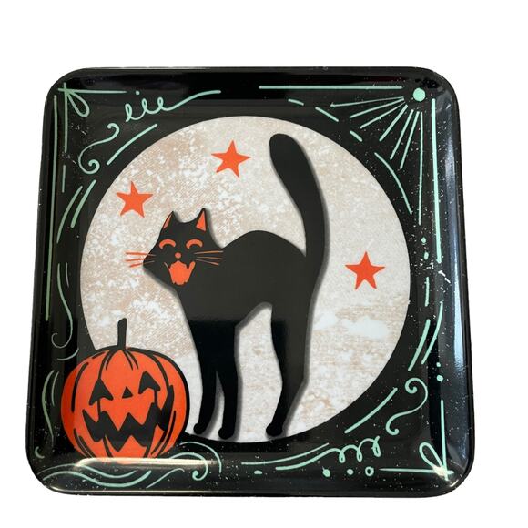 Spooky Night Halloween Melamine Appetizer Plates 5.75in Set Of 4 Black & Orange - Picture 3 of 9